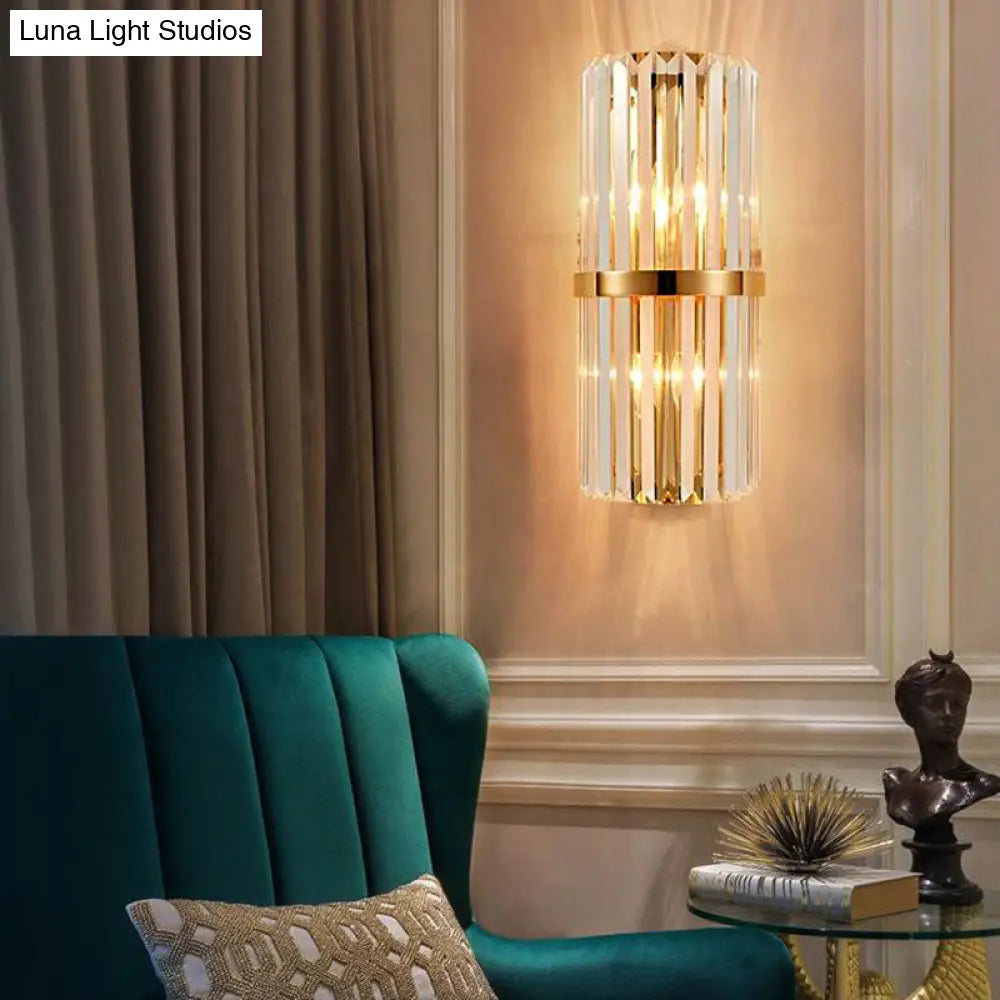 Vintage Style Crystal Wall Lamp With 2 Lights And Brass/Gold Sconce For Living Room
