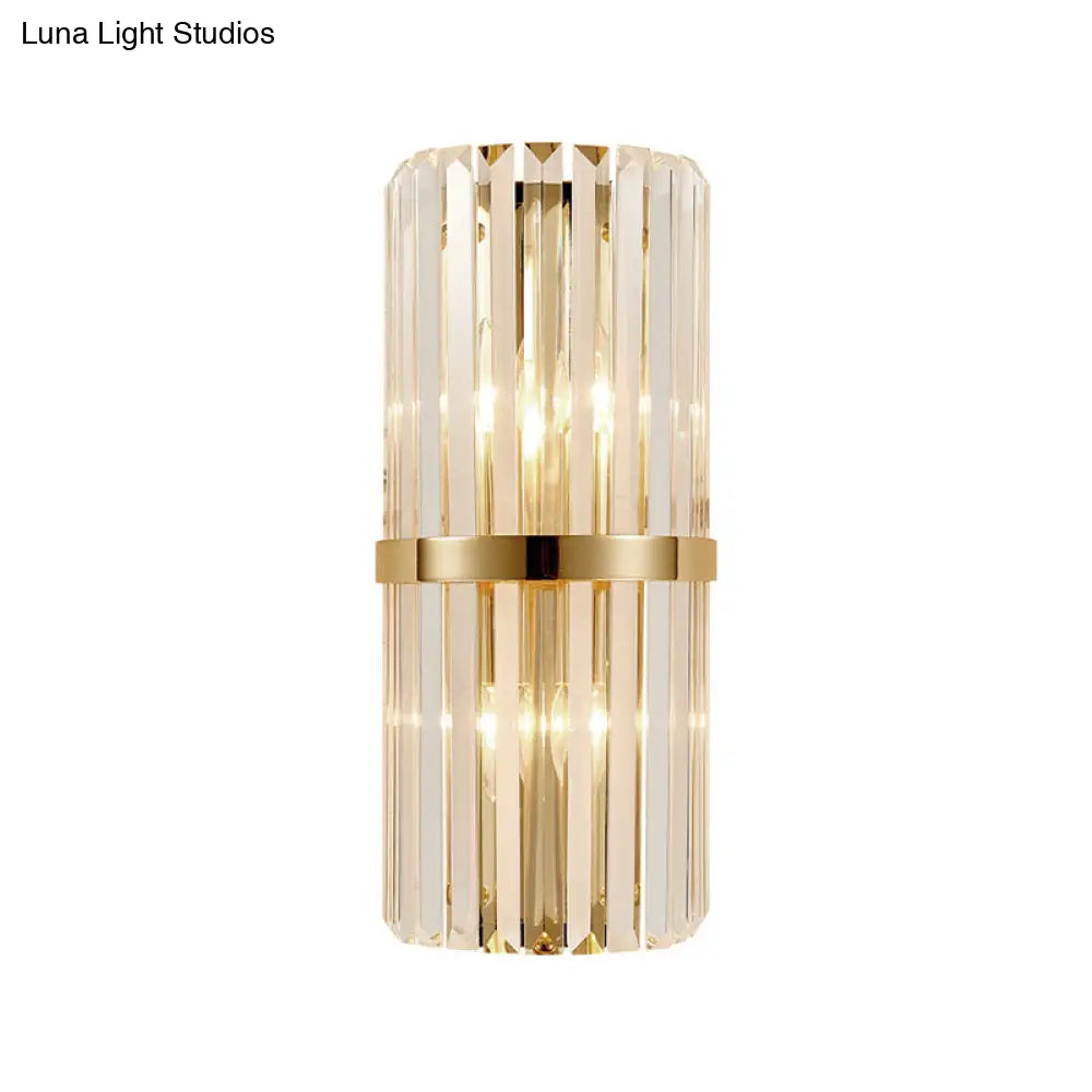 Vintage Style Crystal Wall Lamp With 2 Lights And Brass/Gold Sconce For Living Room