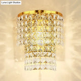 Vintage Style Crystal Wall Sconce With Double Layers & Chrome/Gold Finish - 1 Light Square Shape