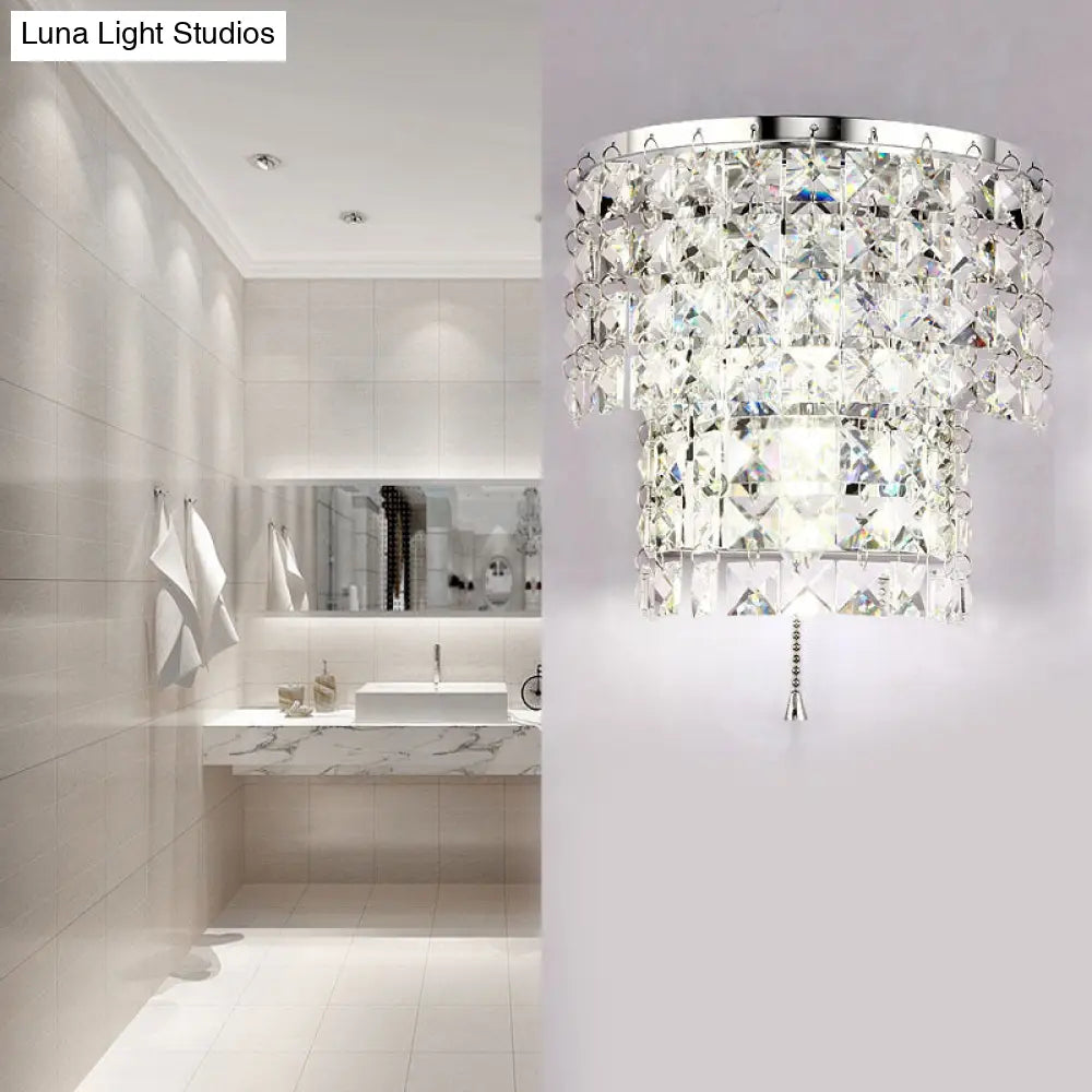 Vintage Style Crystal Wall Sconce With Double Layers & Chrome/Gold Finish - 1 Light Square Shape