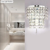 Vintage Style Crystal Wall Sconce With Double Layers & Chrome/Gold Finish - 1 Light Square Shape