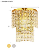Vintage Style Crystal Wall Sconce With Double Layers & Chrome/Gold Finish - 1 Light Square Shape