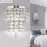 Vintage Style Crystal Wall Sconce With Double Layers & Chrome/Gold Finish - 1 Light Square Shape