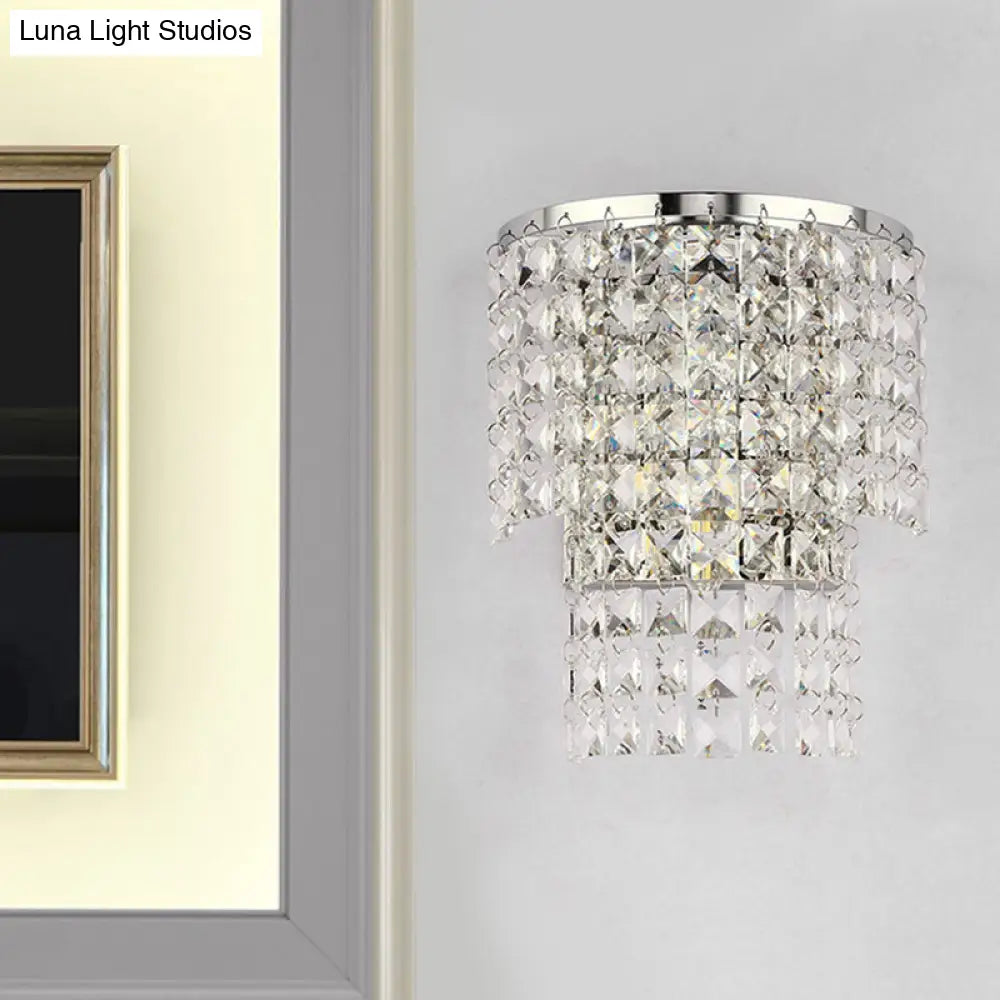 Vintage Style Crystal Wall Sconce With Double Layers & Chrome/Gold Finish - 1 Light Square Shape