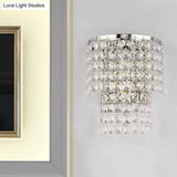 Vintage Style Crystal Wall Sconce With Double Layers & Chrome/Gold Finish - 1 Light Square Shape