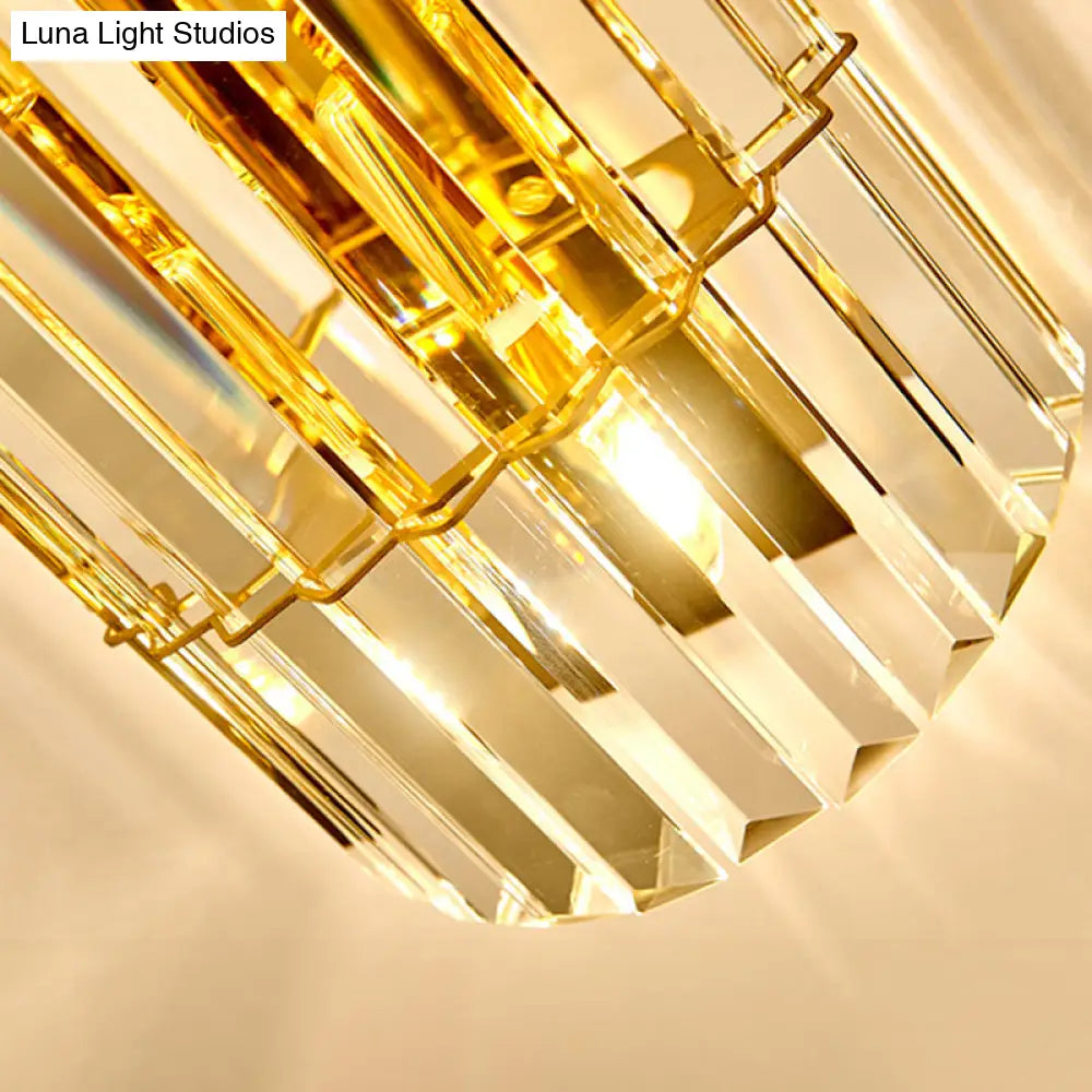 Vintage Style Cylindrical Crystal Sconce Lighting - Wall Mounted Lamp For Hallway Golden Finish