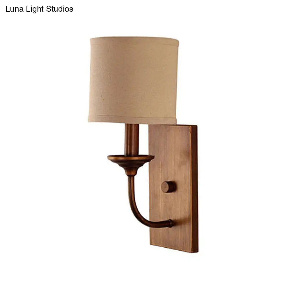 Vintage Style Fabric Shade Wall Lamp: 1/2-Light Bedroom Sconce In Flaxen