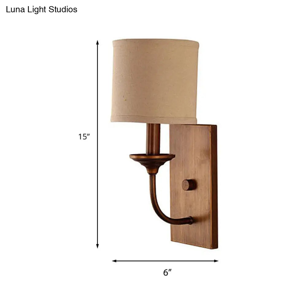 Vintage Style Fabric Shade Wall Lamp: 1/2-Light Bedroom Sconce In Flaxen