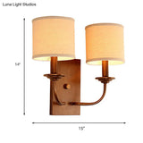 Vintage Style Fabric Shade Wall Lamp: 1/2-Light Bedroom Sconce In Flaxen