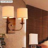 Vintage Style Fabric Shade Wall Lamp: 1/2-Light Bedroom Sconce In Flaxen