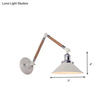 Vintage Style Flared Wall Sconce Light Fixture - Swing Arm White Metal 7/8 Dia