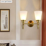 Vintage Style Frosted Glass Wall Mount Light In Brass With Conical Shape And 1/2-Head