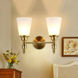 Vintage Style Frosted Glass Wall Mount Light In Brass With Conical Shape And 1/2-Head 2 /