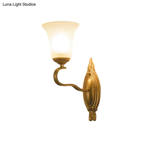 Vintage Style Gold Bell Opal Glass Wall Sconce Light Fixture For Hallways - 1/2-Head Corridor Mount