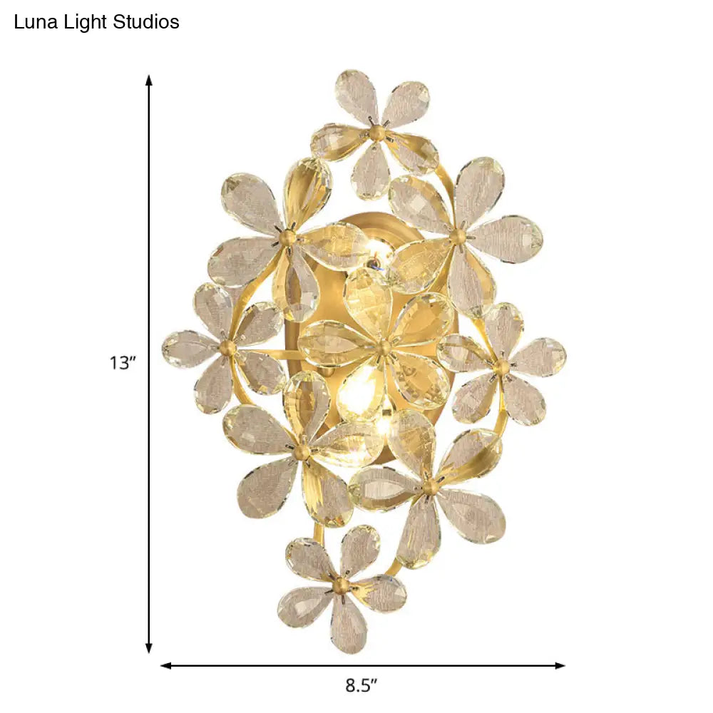 Vintage Style Gold Crystal Flower Wall Sconce - Bedroom Lamp