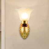 Vintage Style Gold Wall Sconce With Opal Glass Petal Shade - 1/2-Head Bedroom Fixture 1 /