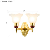 Vintage Style Gold Wall Sconce With Opal Glass Petal Shade - 1/2-Head Bedroom Fixture
