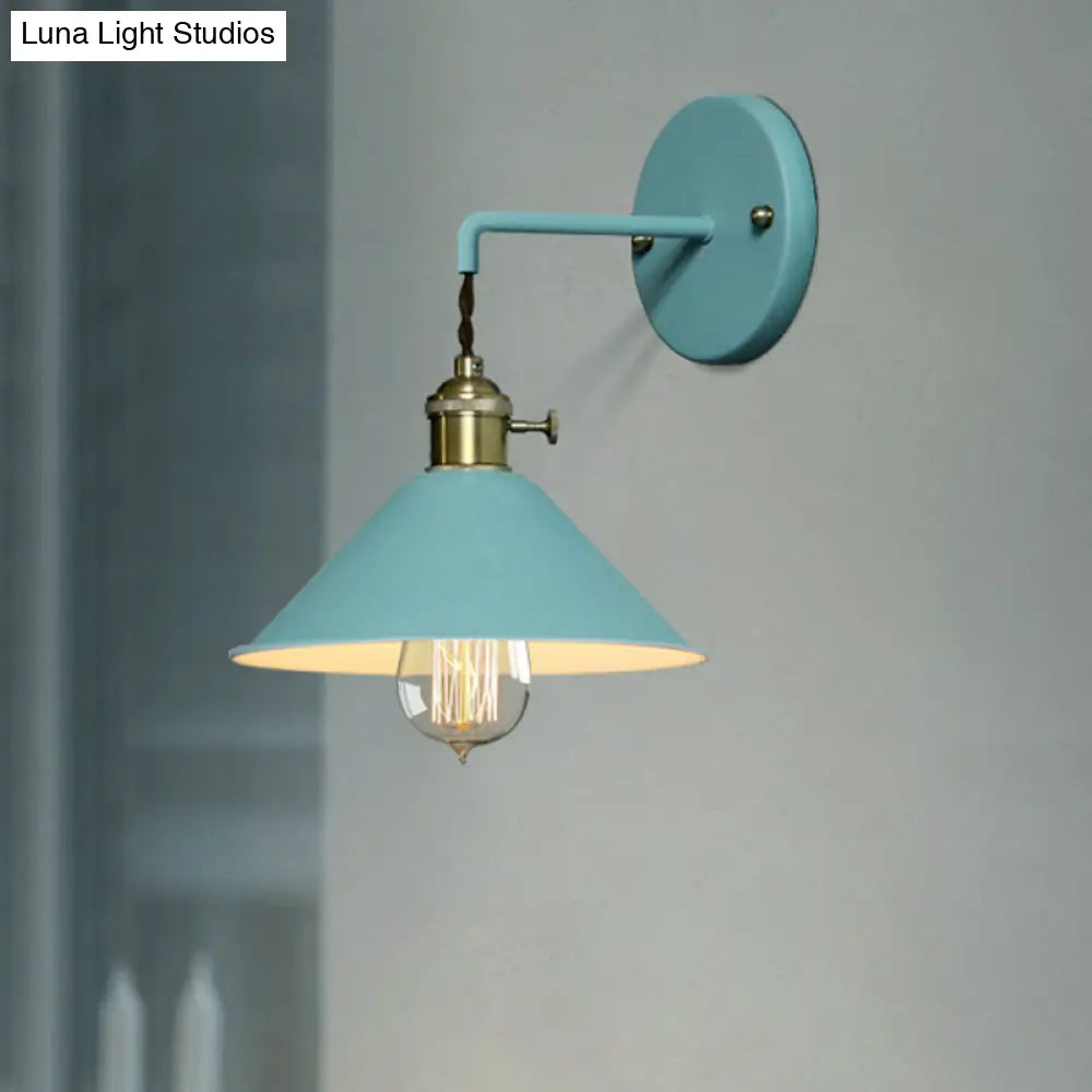 Vintage Style Gray/Red Conic Wall Mounted Light With 1 Bulb For Living Room Décor