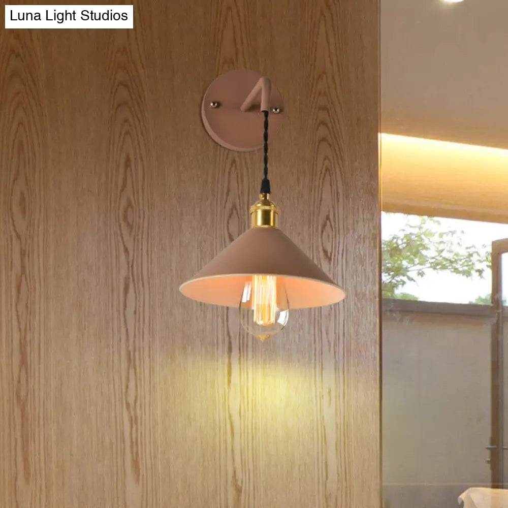 Vintage Style Gray/Red Conic Wall Mounted Light With 1 Bulb For Living Room Décor