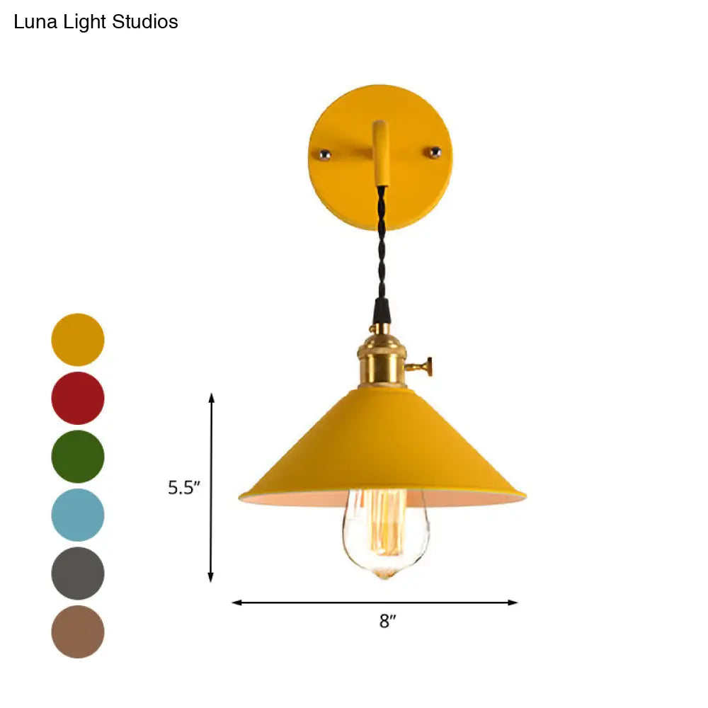 Vintage Style Gray/Red Conic Wall Mounted Light With 1 Bulb For Living Room Décor