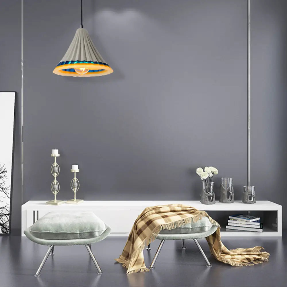 Vintage Style Grey Cement Scalloped Hanging Light For Dining Rooms - 1-Light Ceiling Lamp