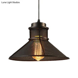 Vintage Style Hanging Light With Mesh Conic Shade - Metallic Pendant Ceiling