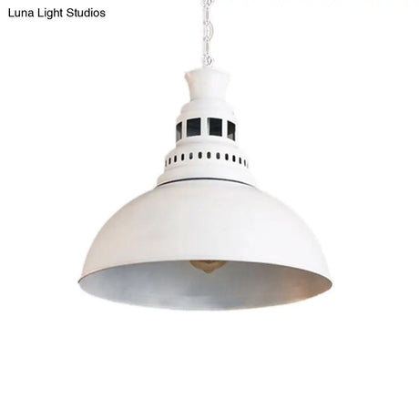 Vintage-Style Iron Dome Pendant Light For Restaurant Ceilings - 1 Head Black/White Vented Socket
