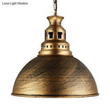 Vintage-Style Iron Dome Pendant Light For Restaurant Ceilings - 1 Head Black/White Vented Socket