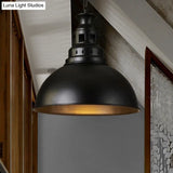 Vintage-Style Iron Dome Pendant Light For Restaurant Ceilings - 1 Head Black/White Vented Socket