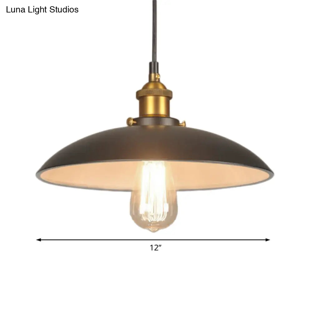 Vintage Style Iron Pendant Lighting For Restaurants - Bowl Shade 1 Light Black Finish Sizes: 12’/16