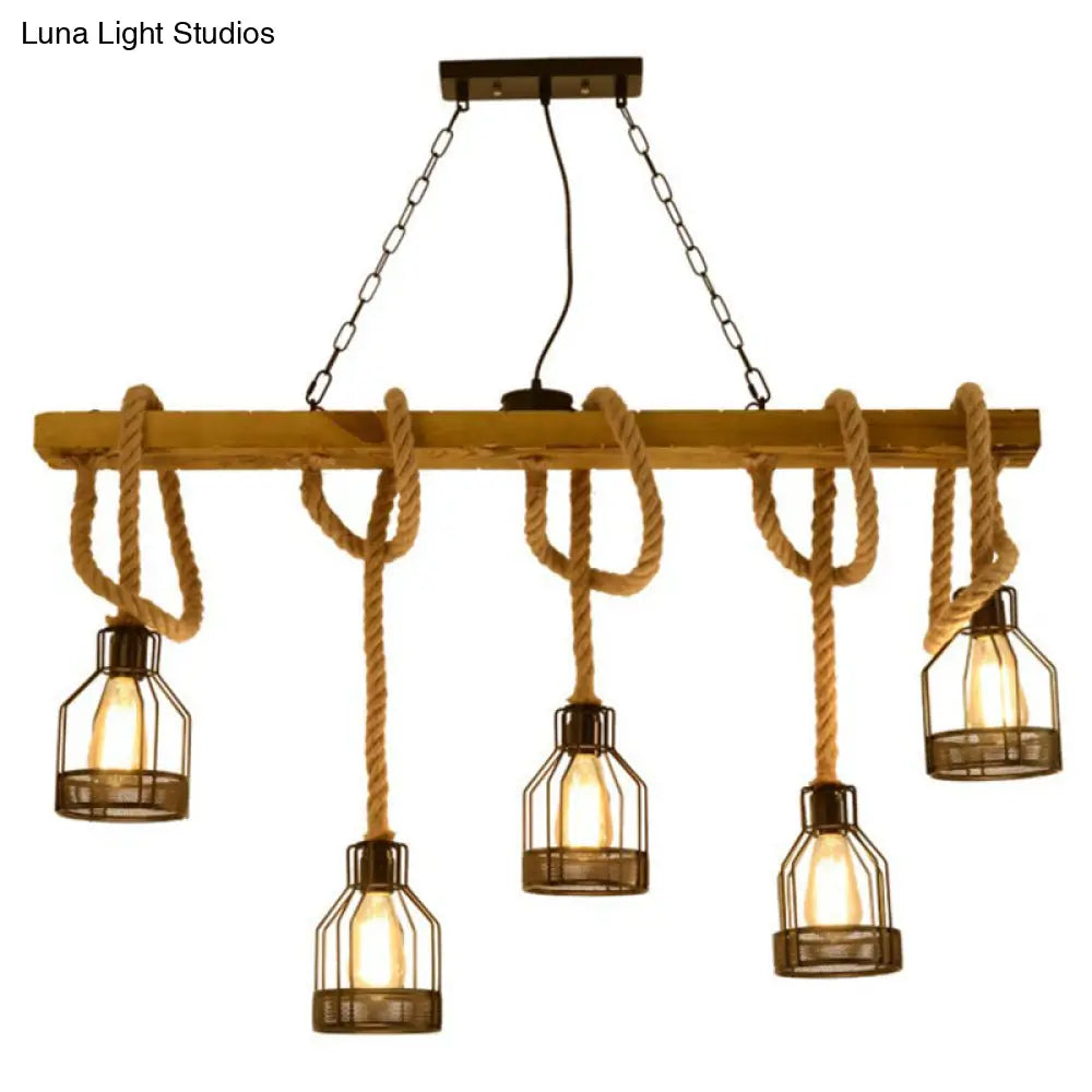 Vintage Style Island Lighting: Linear Wood Pendant Light In Black