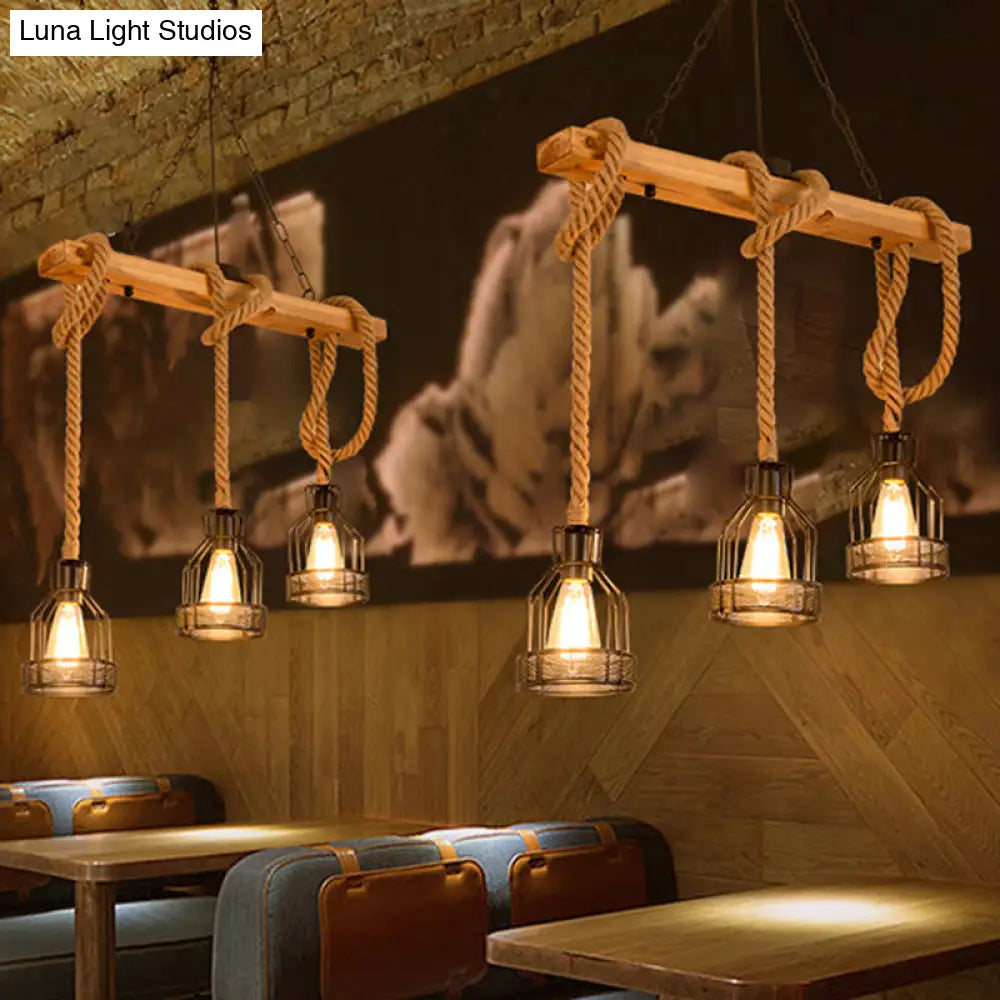 Vintage Style Island Lighting: Linear Wood Pendant Light In Black