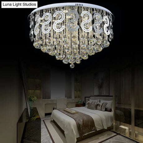 Vintage Style Layered Flush Mount Metal Led Ceiling Lamp With Clear Crystal Ball