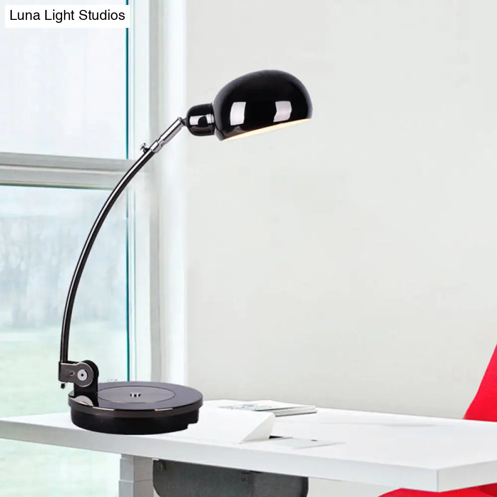 Vintage Style Led Reading Lamp: Domed Shade Black/Silver/Bronze Metal Task Lighting For Office