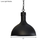 Vintage Style Metal Aged Brass/Black Pendant Lighting For Balcony - 1 Light Dome Shade Ceiling Lamp