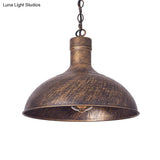 Vintage Style Metal Aged Brass/Black Pendant Lighting For Balcony - 1 Light Dome Shade Ceiling Lamp