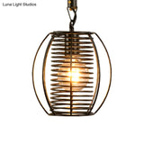 Vintage Style Metal And Rope Pendant Light With Black Wire Cage Cylinder/Square Shade