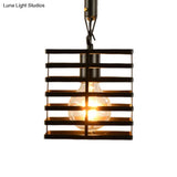 Vintage Style Metal And Rope Pendant Light With Black Wire Cage Cylinder/Square Shade