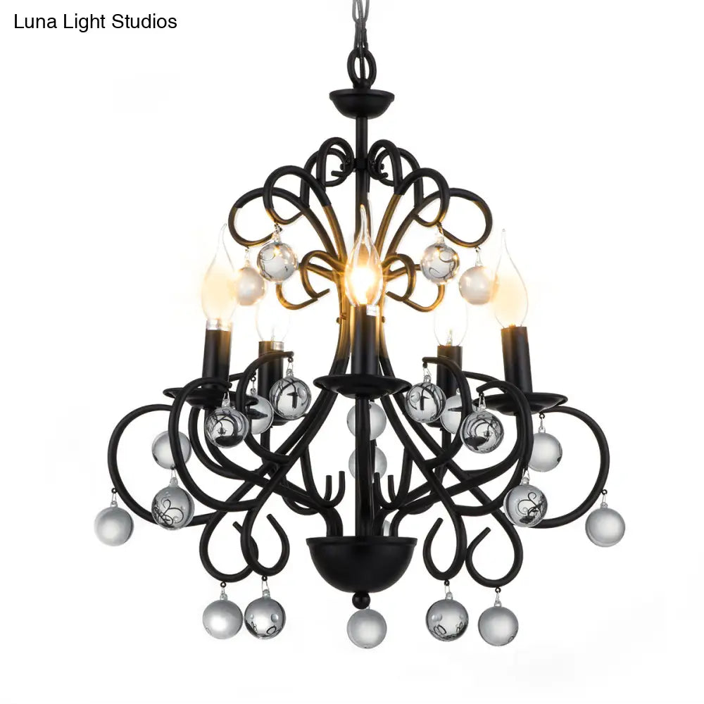 Vintage Style Metal Chandelier Lamp - Elegant 5-Light Suspension Light With Clear Crystal Ball