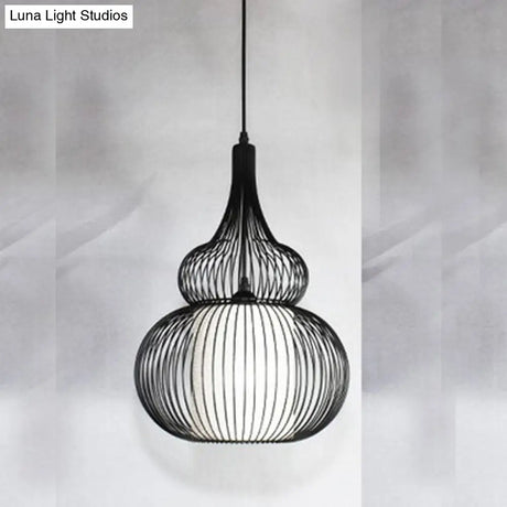 Vintage Style Metal Gourd Caged Pendant Lamp - Adjustable Cord Ideal For Bedrooms