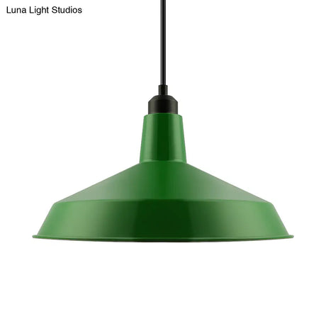 Vintage Style Metal Green Barn Shade Pendant Ceiling Fixture With Flexible Suspension - Ideal For