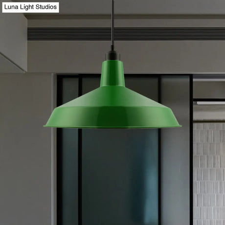 Vintage Style Metal Green Barn Shade Pendant Ceiling Fixture With Flexible Suspension - Ideal For