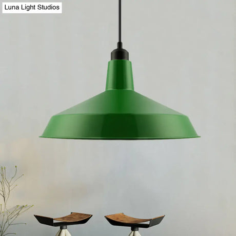 Vintage Style Metal Green Barn Shade Pendant Ceiling Fixture With Flexible Suspension - Ideal For