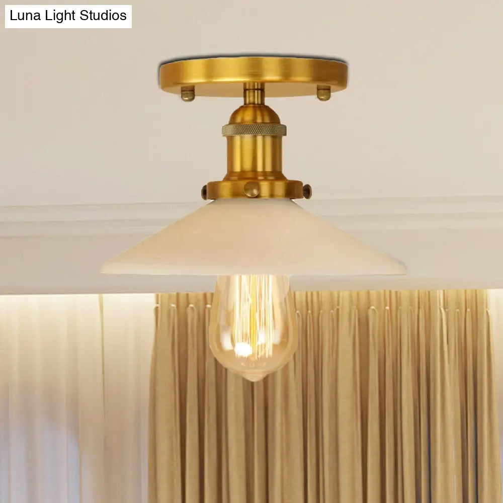 Vintage Style Metal Semi-Flush Mount Ceiling Light With Conical Shape - 1 Fixture In Bronze/Brass