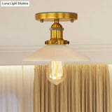 Vintage Style Metal Semi-Flush Mount Ceiling Light With Conical Shape - 1 Fixture In Bronze/Brass