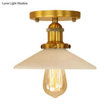 Vintage Style Metal Semi-Flush Mount Ceiling Light With Conical Shape - 1 Fixture In Bronze/Brass