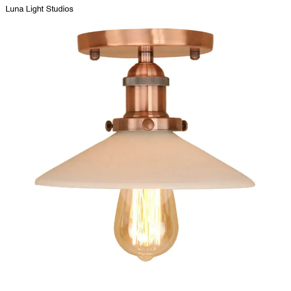 Vintage Style Metal Semi-Flush Mount Ceiling Light With Conical Shape - 1 Fixture In Bronze/Brass