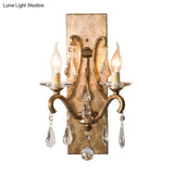 Vintage Style Metal Wall Lamp - Dark Purple/Clear Open Bulb Design With Crystal Deco & Rectangular