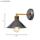Vintage Style Metal Wall Sconce - Cone Shade Black & Gold Mountable Lamp Single Bulb