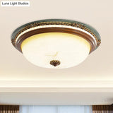 Vintage Style Opaline Glass Led Dome Flush Mount Ceiling Light In Brown - 14’/16’/20’ Width